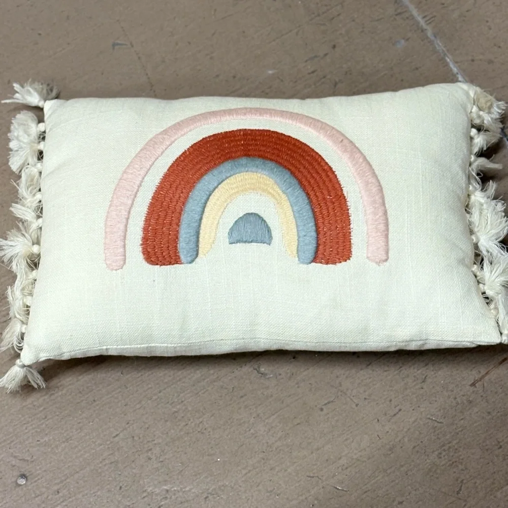Over The Rainbow Accent Pillow Organic Linen Embroidered